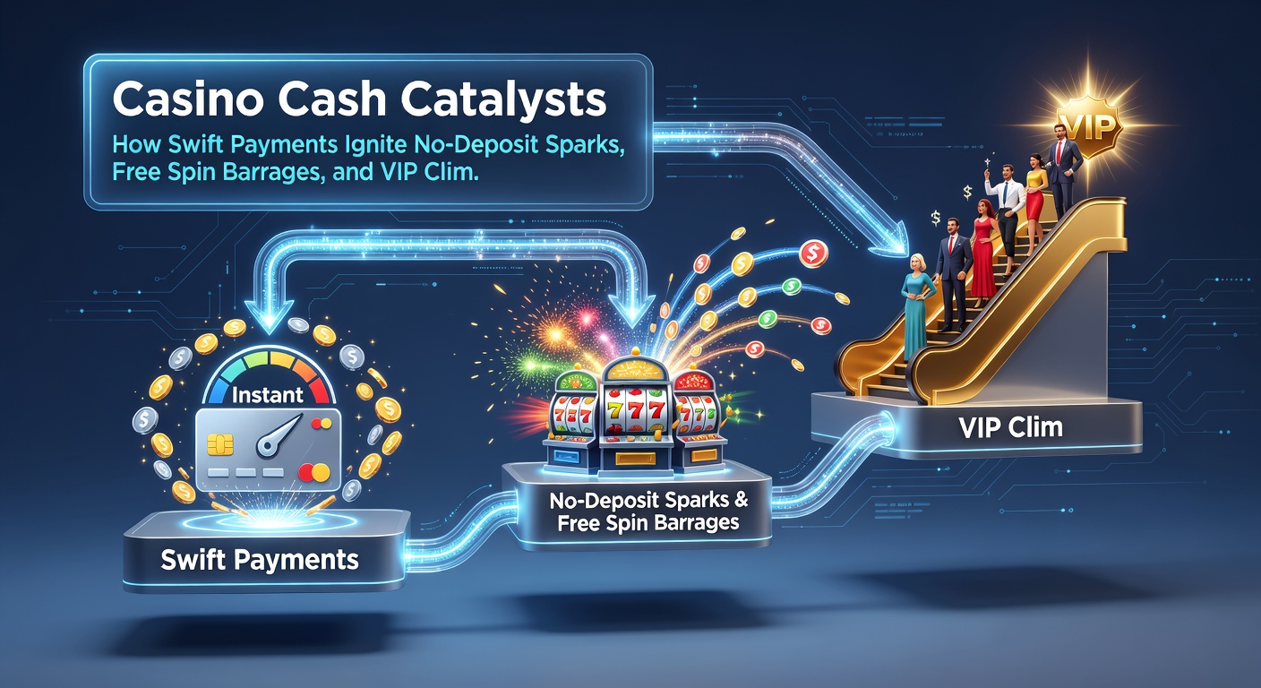 Vibrant scene of free spins exploding from slot reels while swift payment icons pulse in the background, elevating VIP status bars