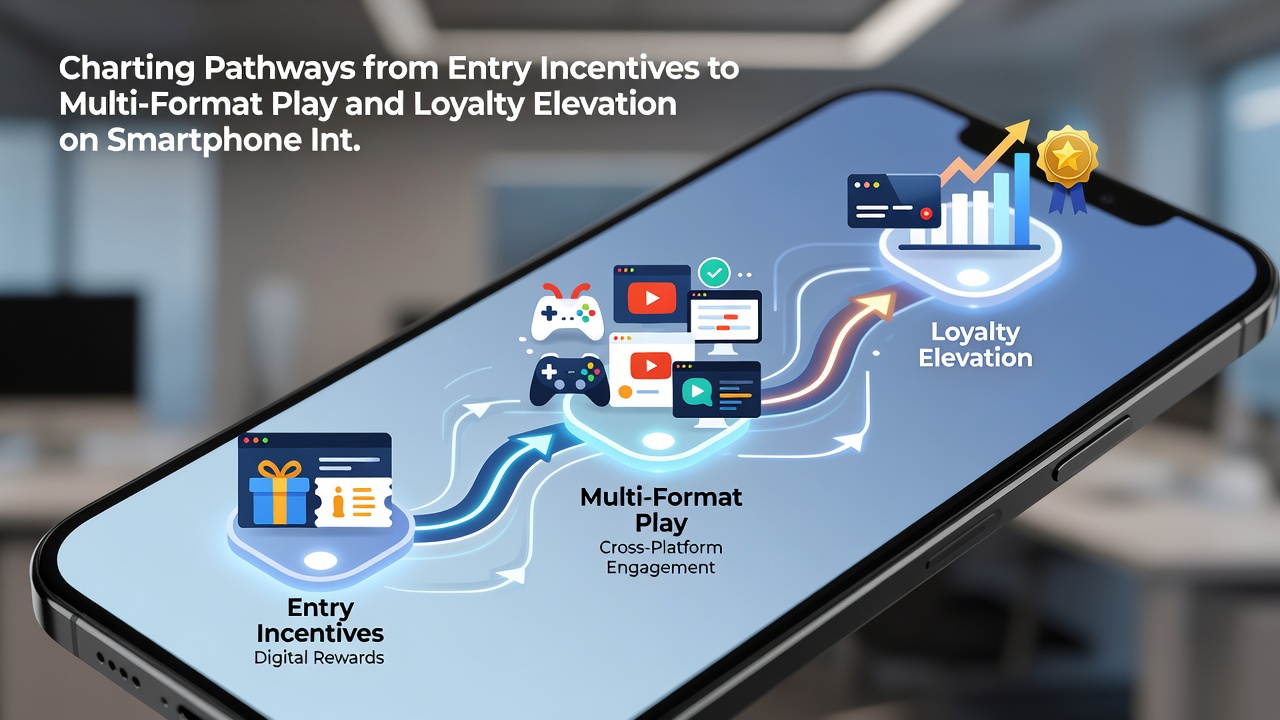 Mobile app dashboard illustrating transitions between slots, table games, and live dealer sections with loyalty progress indicators