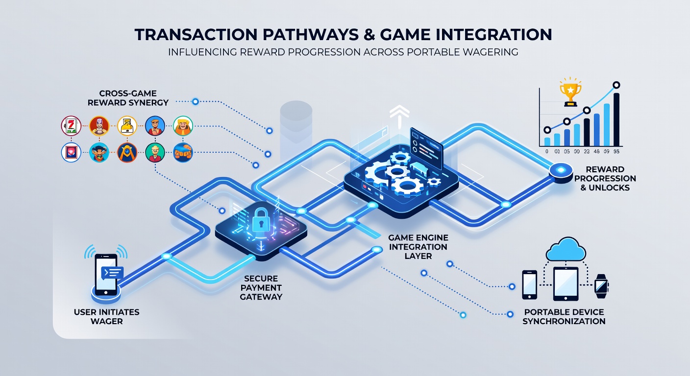 Diagram depicting data flows between mobile payment gateways, game servers, and reward calculation engines on portable devices
