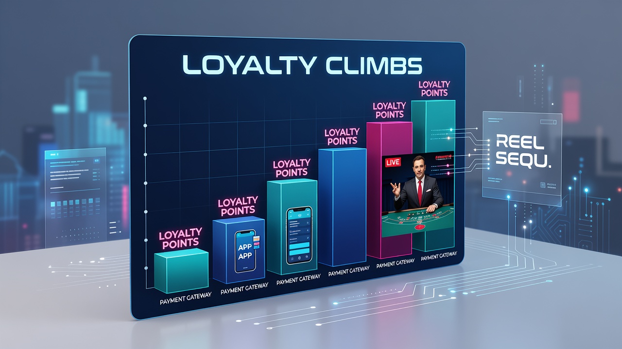 Dashboard view of loyalty points climbing after transactions in a mobile casino app